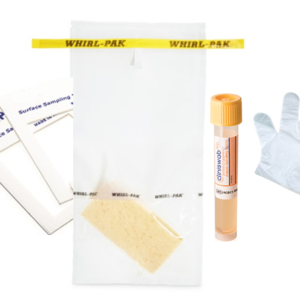 10 ml Solución neutralizante en tubo 16x100 mm + Esponja estéril en bolsa + Plantilla 10x10 cm + Guantes